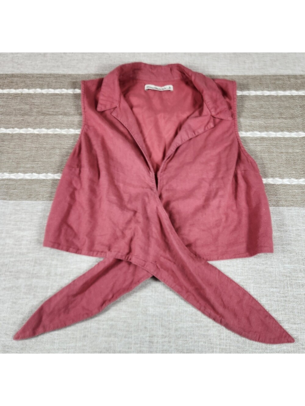 Abercrombie & Fitch Cropped Linen Blend Tie Front Blouse Festival Size M